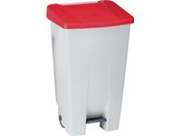 90L Mobile Pedal Waste Bin With White Body and Red Lid