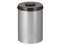 15L Fireproof Waste Paper Bin In Aluminium With Black Lid