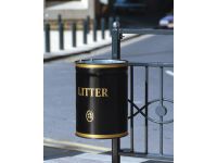 Victorian style steel post & wall mounted open top litter bin