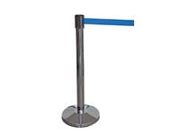 Chrome retractable belt barrier, blue belt