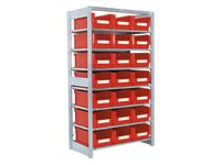 Shelving extension bay with 7 shelves c/w 28 bins