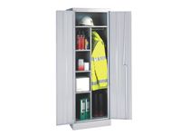 Slimline steel cupboard, 1 full + 3 half shelves