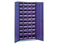 Steel storage cabinet, model 1 with blue bins (1)