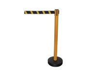 Water filled base retractable belt barrier, black/yellow belt