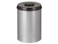 15L Fireproof Waste Paper Bin In Aluminium With Black Lid