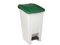 60L Mobile Pedal Waste Bin In White With Green Lid