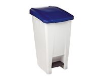 60L Mobile Pedal Waste Bin In White With Blue Lid