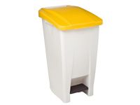 60L Mobile Pedal Waste Bin In White With Yellow Lid