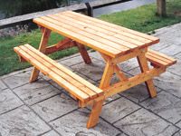 Eight person wooden picnic bench