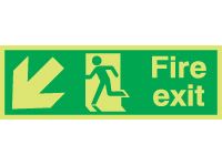 Nite-Glo Fire Exit Diagonal Down Left Arrow Signs - 150 x 450mm