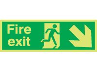 Nite-Glo Fire Exit Diagonal Down Right Arrow Signs - 150 x 450mm