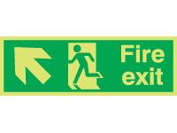 Nite-Glo Fire Exit Diagonal Up Left Arrow Signs - 150 x 450mm