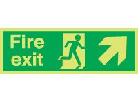 Nite-Glo Fire Exit Diagonal Up Right Arrow Signs - 150 x 450mm